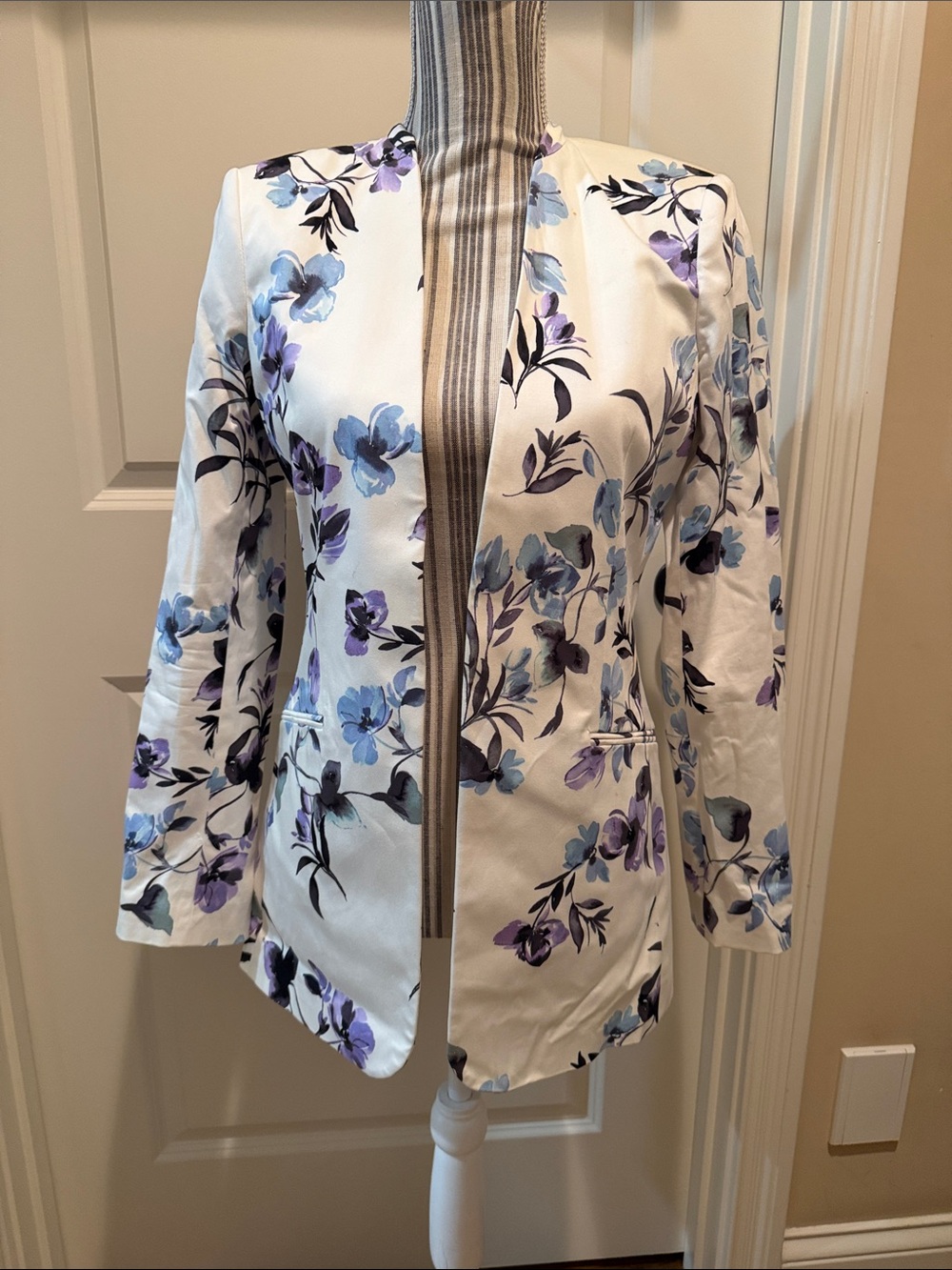 Calvin Klein White Blazer with Blue and Purple Floral Print